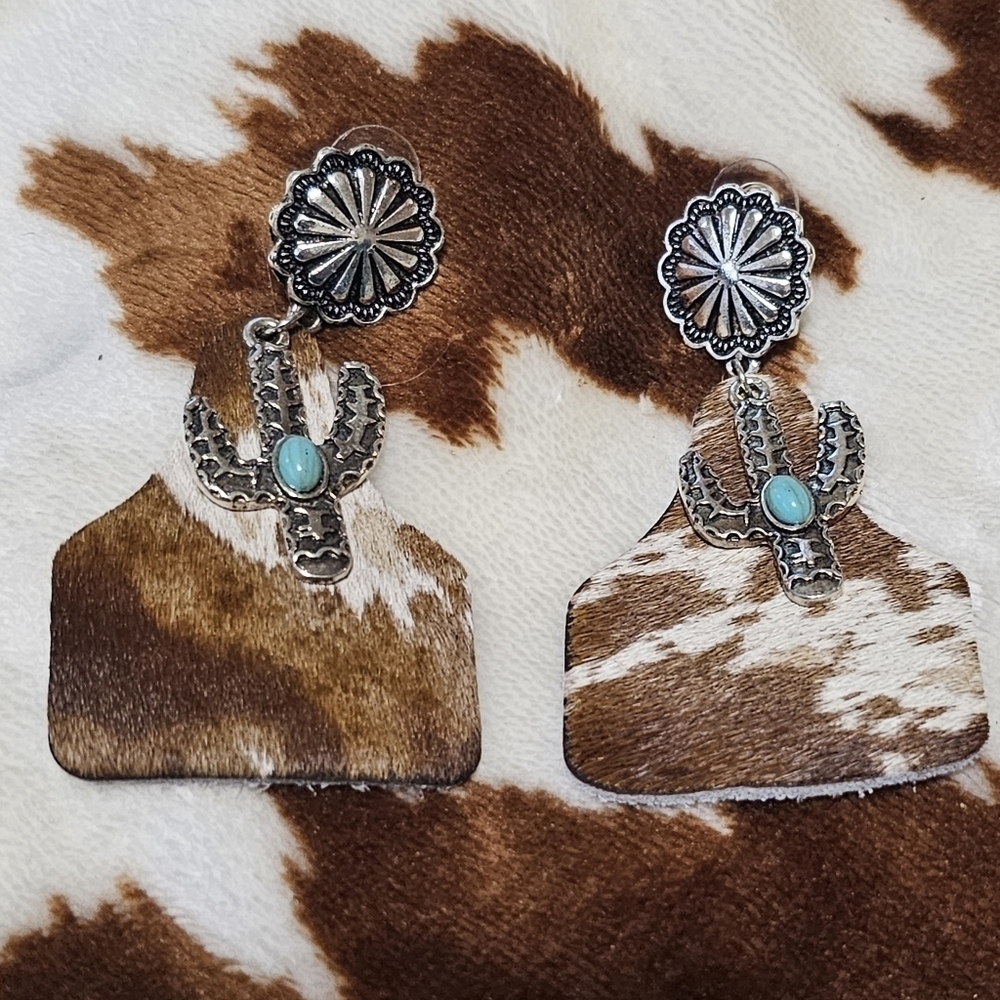 Cow tag dangle earnings, Cow Earrings- New